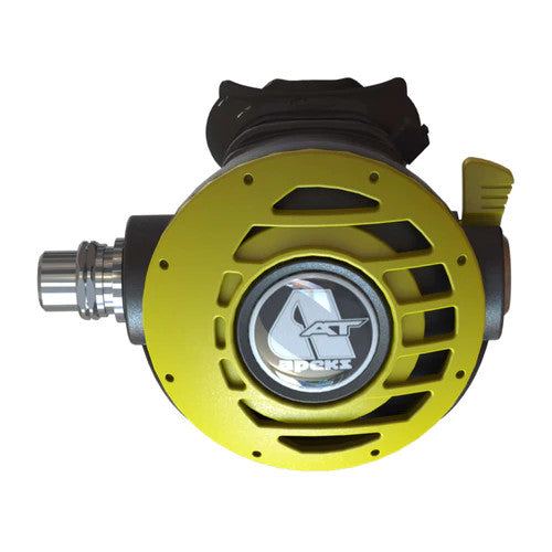 Octopus Apeks AT scuba diving regulator with yellow high-visibility cover and 92 cm hose