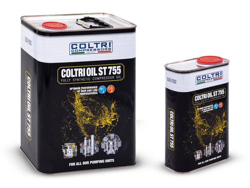 Aceite Coltri ST 755, envase de 1 litro para unidad de bombeo.
