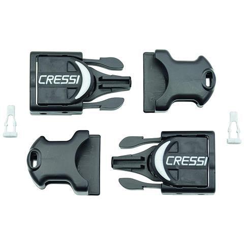 Set fibbie Cressi per pinne Frog Plus e Reaction con perni di fissaggio, adatto a cinghioli a scorrimento