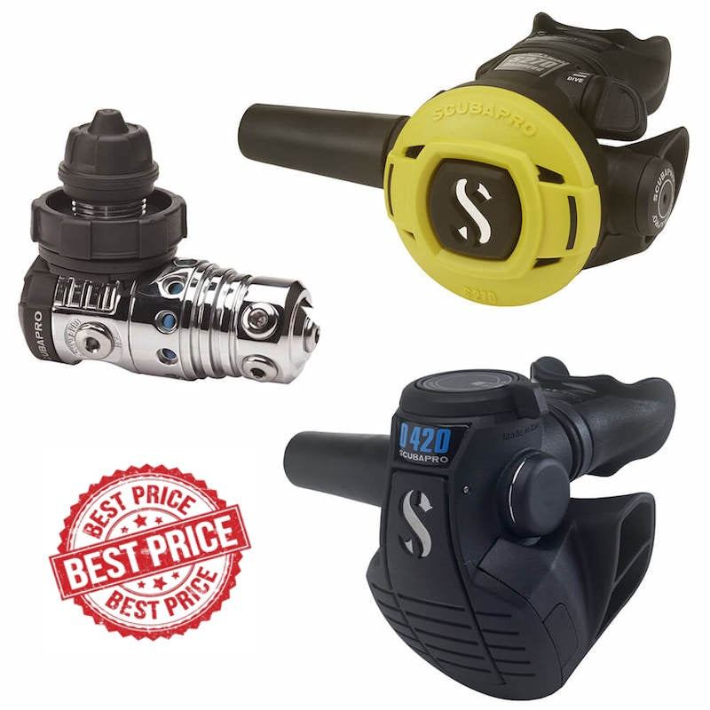 Set erogatori di SCUBAPRO MK25 Evo con valvola bilanciata D420 e design resistente in metallo e nylon rinforzato.
